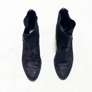 Eileen Fisher Tag Wrapsnap Black Suede Leather Almond Toe Heeled Boots Size 10